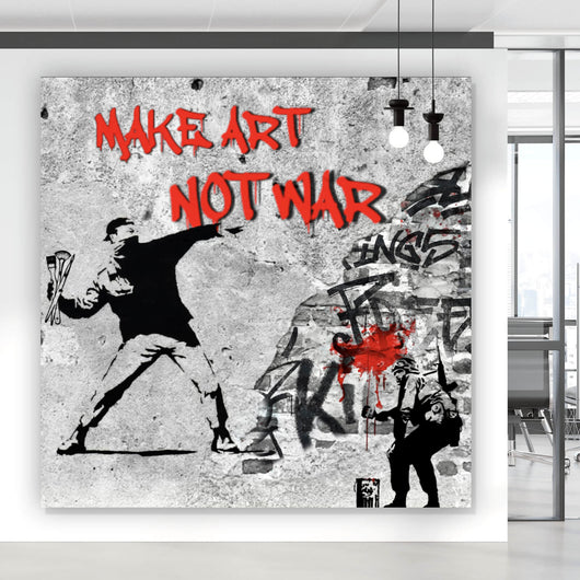 Leinwandbild Make Art not War Street Art Quadrat