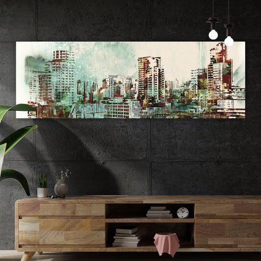 Aluminiumbild gebürstet Malerei Abstrakte Stadt Panorama