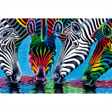 Lade das Bild in den Galerie-Viewer, Aluminiumbild Malerei Bunte Zebras Querformat
