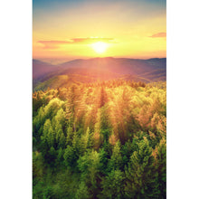 Lade das Bild in den Galerie-Viewer, Poster Malerischer Sonnenuntergang über den Wäldern Hochformat
