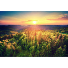Lade das Bild in den Galerie-Viewer, Spannrahmenbild Malerischer Sonnenuntergang über den Wäldern Querformat
