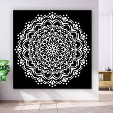Lade das Bild in den Galerie-Viewer, Aluminiumbild gebürstet Mandala Schwarz Weiß Quadrat
