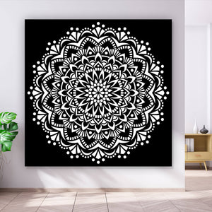 Spannrahmenbild Mandala Schwarz Weiß Quadrat