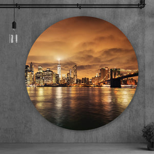 Aluminiumbild gebürstet Manhattan bei Sonnenuntergang Kreis