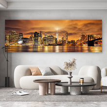 Lade das Bild in den Galerie-Viewer, Aluminiumbild gebürstet Manhattan bei Sonnenuntergang Panorama
