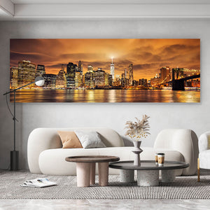 Leinwandbild Manhattan bei Sonnenuntergang Panorama