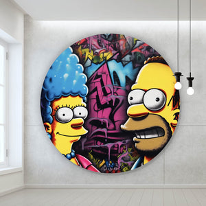 Aluminiumbild Marge und Homer Pop Art Kreis