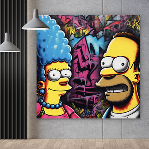 Aluminiumbild gebürstet Marge und Homer Pop Art Quadrat