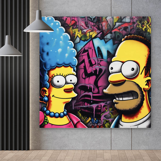 Acrylglasbild Marge und Homer Pop Art Quadrat