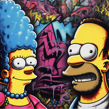 Lade das Bild in den Galerie-Viewer, Aluminiumbild gebürstet Marge und Homer Pop Art Quadrat
