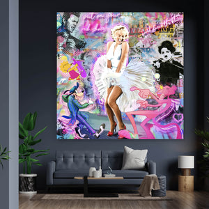 Aluminiumbild gebürstet Marilyn Neon Pop Art Quadrat