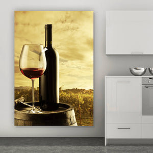 Poster Mediterrane Weinreben im Sonnenuntergang Hochformat