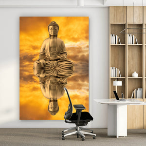 Aluminiumbild gebürstet Meditierender Buddha Hochformat