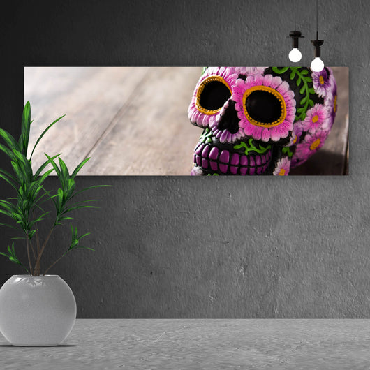 Leinwandbild Mexikanischer Schädel mit Blumen Panorama