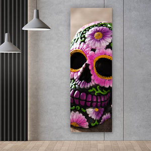 Leinwandbild Mexikanischer Schädel mit Blumen Panorama Hoch