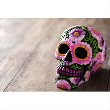 Lade das Bild in den Galerie-Viewer, Spannrahmenbild Mexikanischer Schädel mit Blumen Querformat

