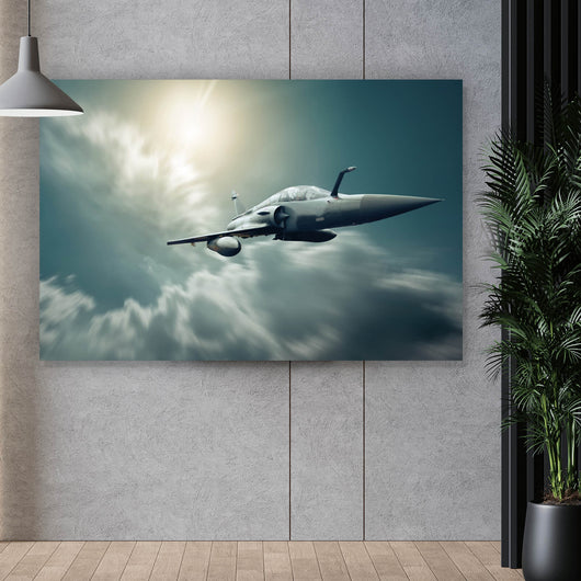 Acrylglasbild Militär Flugzeug am Himmel Querformat