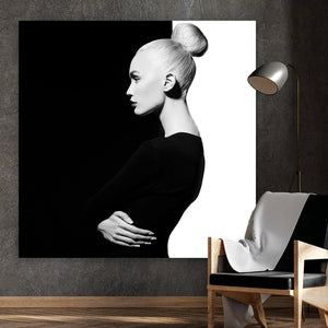Acrylglasbild Mode Porträt in schwarz und weiß Quadrat