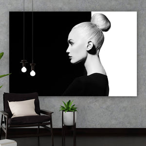 Spannrahmenbild Mode Porträt in schwarz und weiß Querformat