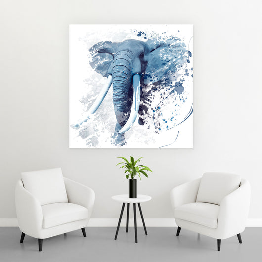 Poster Elefant Art Aufhängefertig Modern & Versandkostenfrei – Wandguru Quadrat, Blau im