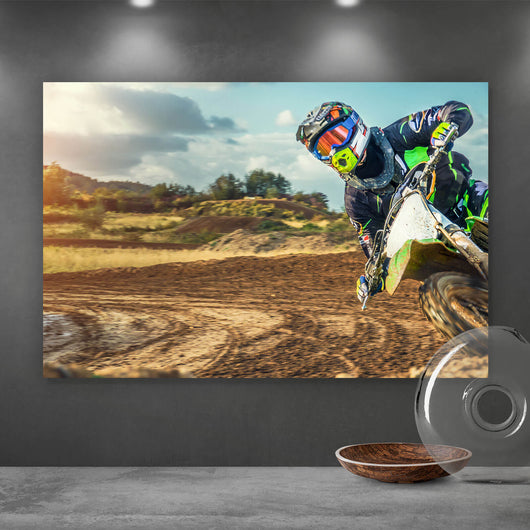 Acrylglasbild Motocross auf Sandbahn Querformat