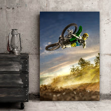 Lade das Bild in den Galerie-Viewer, Aluminiumbild gebürstet Motocross im Flug Hochformat
