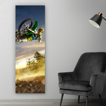 Lade das Bild in den Galerie-Viewer, Aluminiumbild gebürstet Motocross im Flug Panorama Hoch
