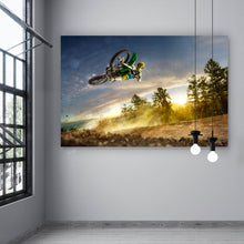 Lade das Bild in den Galerie-Viewer, Leinwandbild Motocross im Flug Querformat
