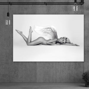 Aluminiumbild gebürstet Nackte Frau mit Engelsflügeln Querformat