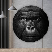 Lade das Bild in den Galerie-Viewer, Aluminiumbild Nahaufnahme Gorilla auf schwarzem Hintergrund Kreis
