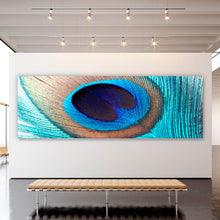 Lade das Bild in den Galerie-Viewer, Aluminiumbild Pfauenfeder Türkis Panorama
