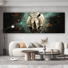 Lade das Bild in den Galerie-Viewer, Leinwandbild Nashorn bricht durch die Wand Panorama
