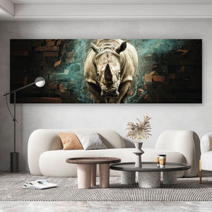 Acrylglasbild Nashorn bricht durch die Wand Panorama