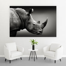 Lade das Bild in den Galerie-Viewer, Spannrahmenbild Nashorn Schwarz-Weiß Querformat
