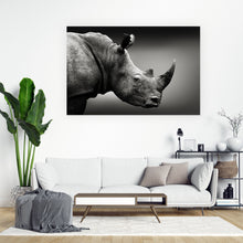Lade das Bild in den Galerie-Viewer, Aluminiumbild gebürstet Nashorn Schwarz-Weiß Querformat
