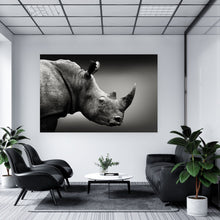 Lade das Bild in den Galerie-Viewer, Aluminiumbild gebürstet Nashorn Schwarz-Weiß Querformat
