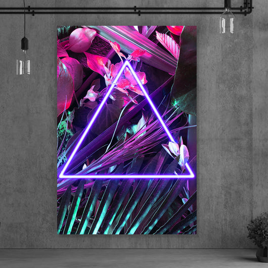 Aluminiumbild gebürstet Neon Dreieck im Dschungel Hochformat
