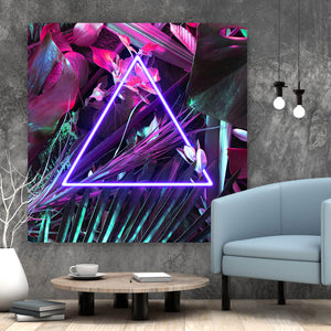 Spannrahmenbild Neon Dreieck im Dschungel Quadrat