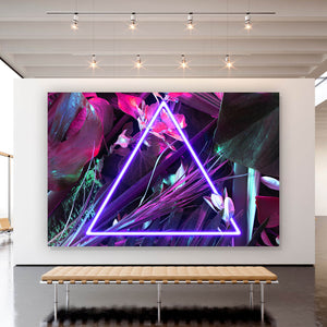 Aluminiumbild Neon Dreieck im Dschungel Querformat
