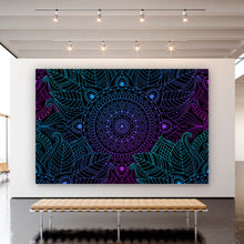 Lade das Bild in den Galerie-Viewer, Leinwandbild Neon Mandala Querformat
