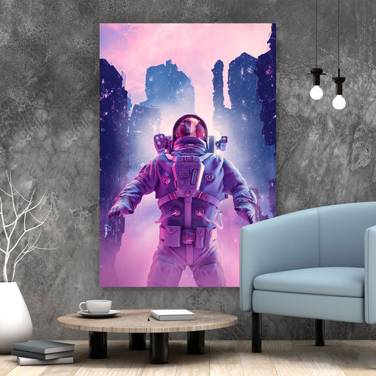 Poster Neon Nacht Astronaut Hochformat