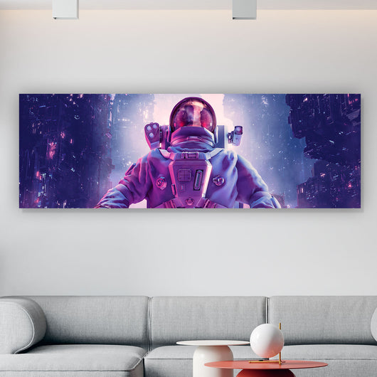 Leinwandbild Neon Nacht Astronaut Panorama