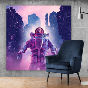 Leinwandbild Neon Nacht Astronaut Quadrat