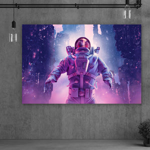 Aluminiumbild gebürstet Neon Nacht Astronaut Querformat