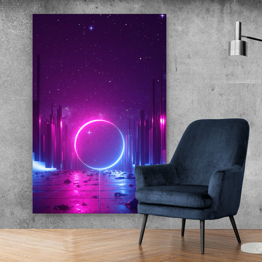 Spannrahmenbild Neon Portal Galaxie Hochformat