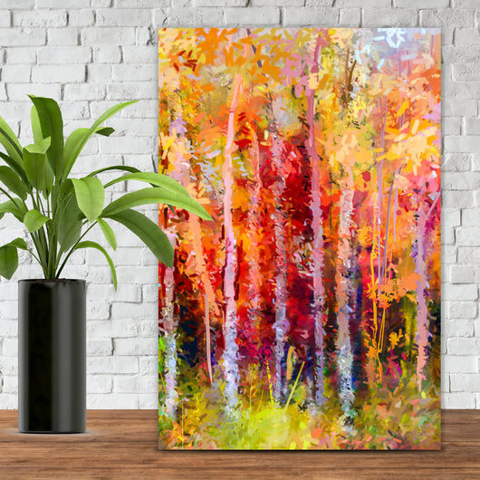 Spannrahmenbild Gemälde Bunte Herbstlandschaft Hochformat