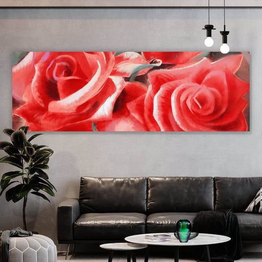 Aluminiumbild gebürstet Gemälde Rote Rosen Panorama