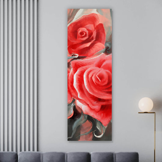 Aluminiumbild gebürstet Gemälde Rote Rosen Panorama Hoch