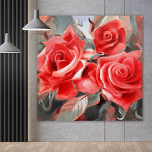 Lade das Bild in den Galerie-Viewer, Aluminiumbild gebürstet Gemälde Rote Rosen Quadrat
