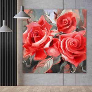 Spannrahmenbild Gemälde Rote Rosen Quadrat